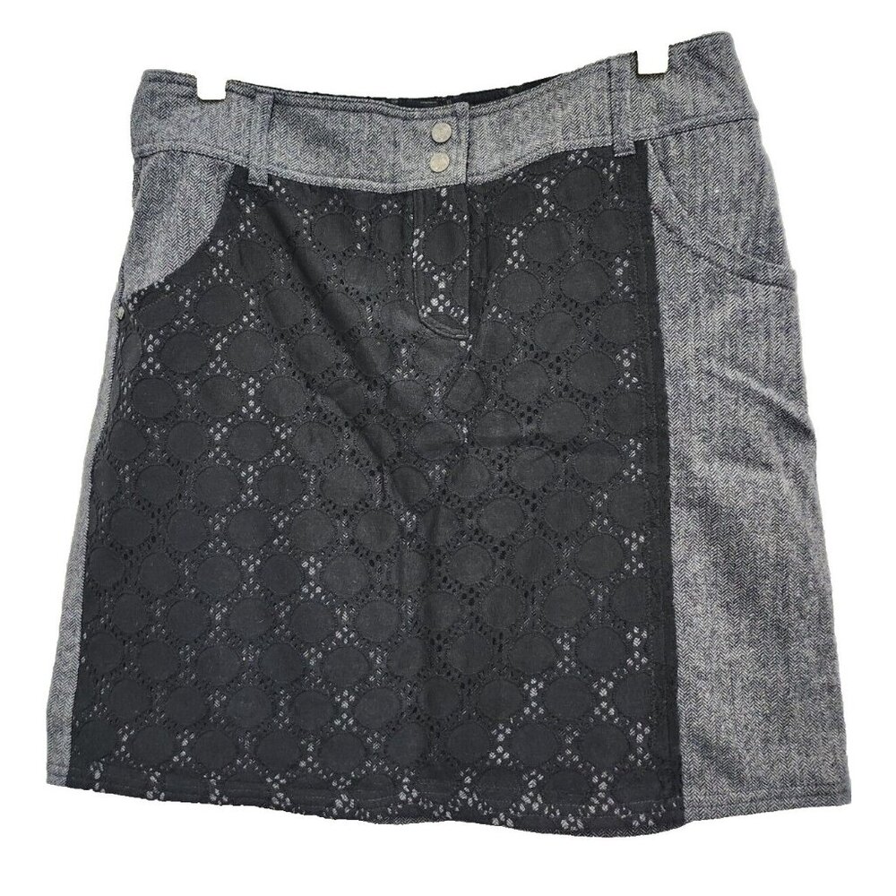 Sahalie Womens MIni Skirt Size 12 Gray Black Lace Wool Blend‎ Preppy Office